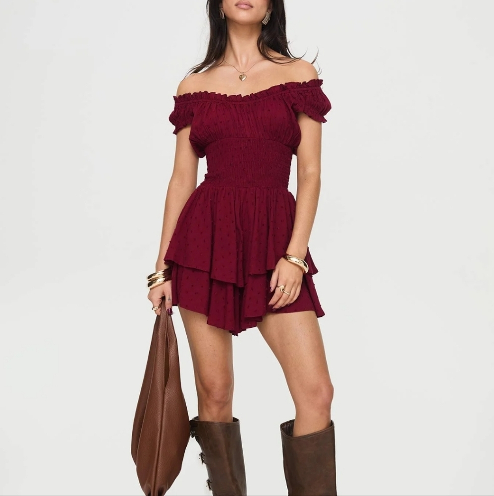 NEW Princess Polly Love Galore Romper Deep Cherry - Size 4